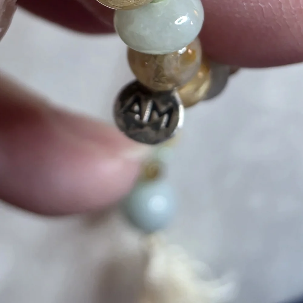 Golden Rutilated Quartz & Jade Tassel Necklace Hand Knotted 672